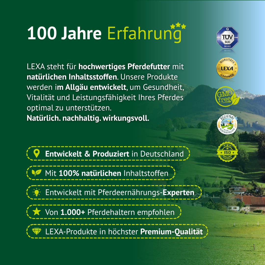 100 Jahre Erfahrung in Pferdefutter – natürliche Inhaltsstoffe und Qualität aus Deutschland