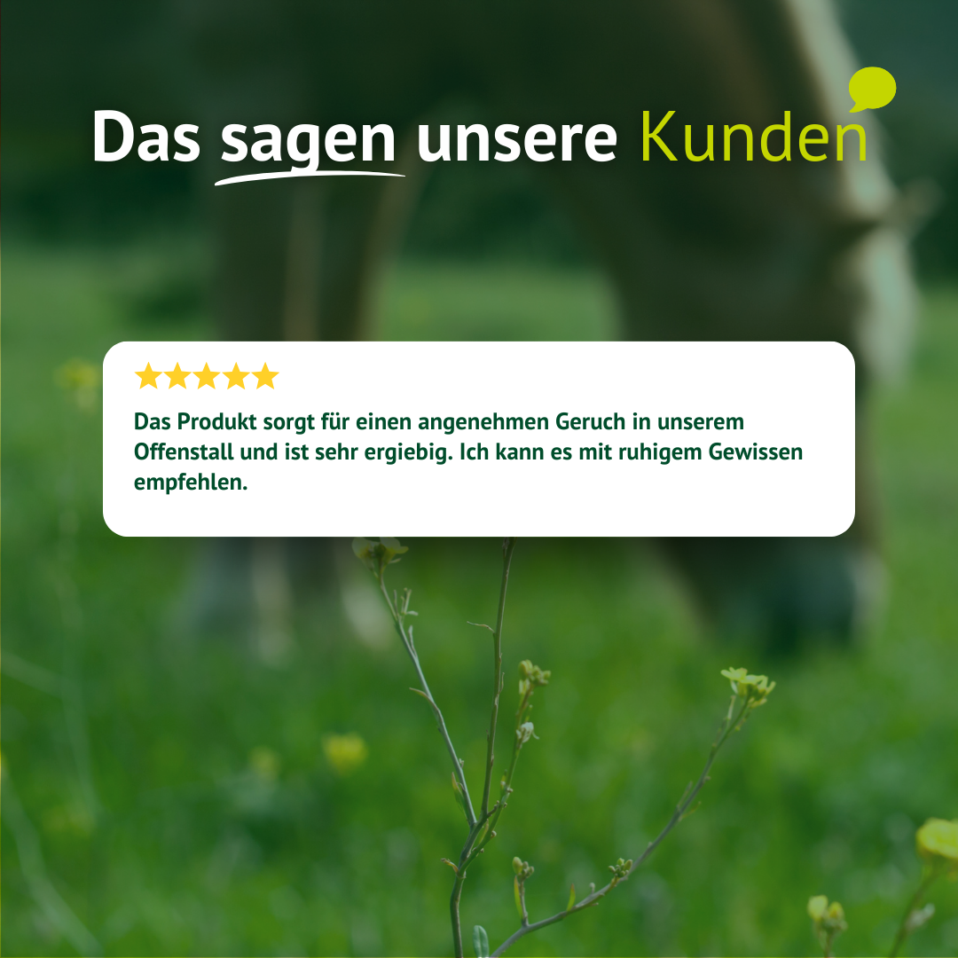 5-Sterne-Kundenbewertung für LEXA Ammonit – sorgt für angenehmen Geruch im Offenstall und ist sehr ergiebig  Bild 7