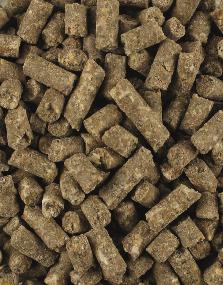 Pellets Braune Pellets aus gepresstem Material, gleichmäßig geformt und in verschiedenen Größen.