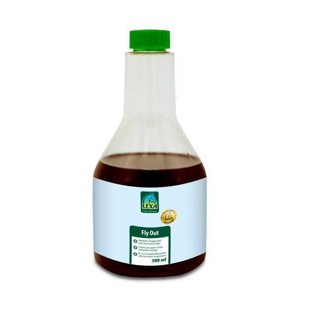 LEXA Fly Out Insektizid 500 ml Flasche mit 500 ml LEXA Fly Out, einem Insektizid zur Bekämpfung von Fliegen.