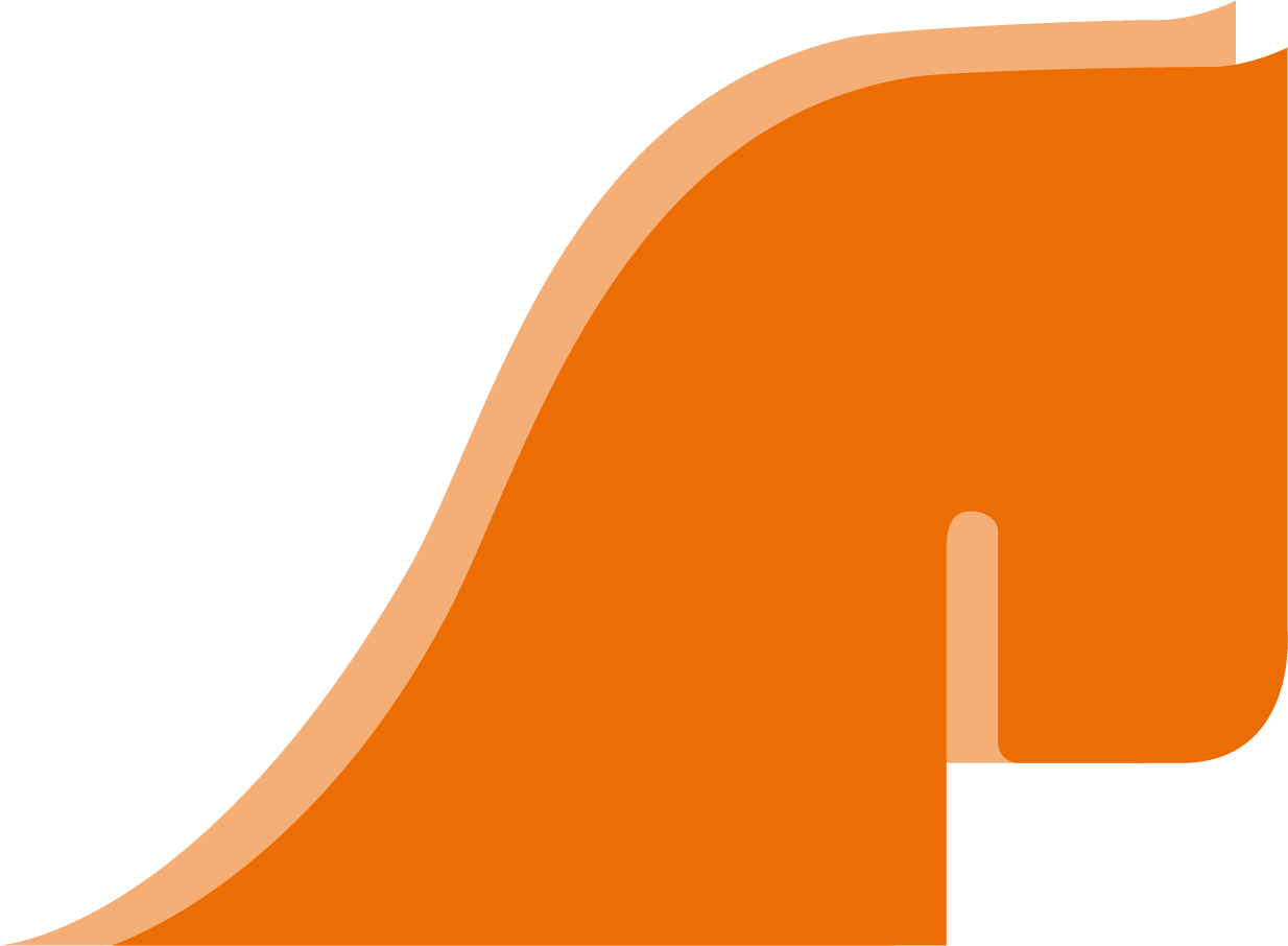 Unternehmenslogo mit Pferdemotiv Logo eines Unternehmens mit einem stilisierten, orangefarbenen Pferdekopf.