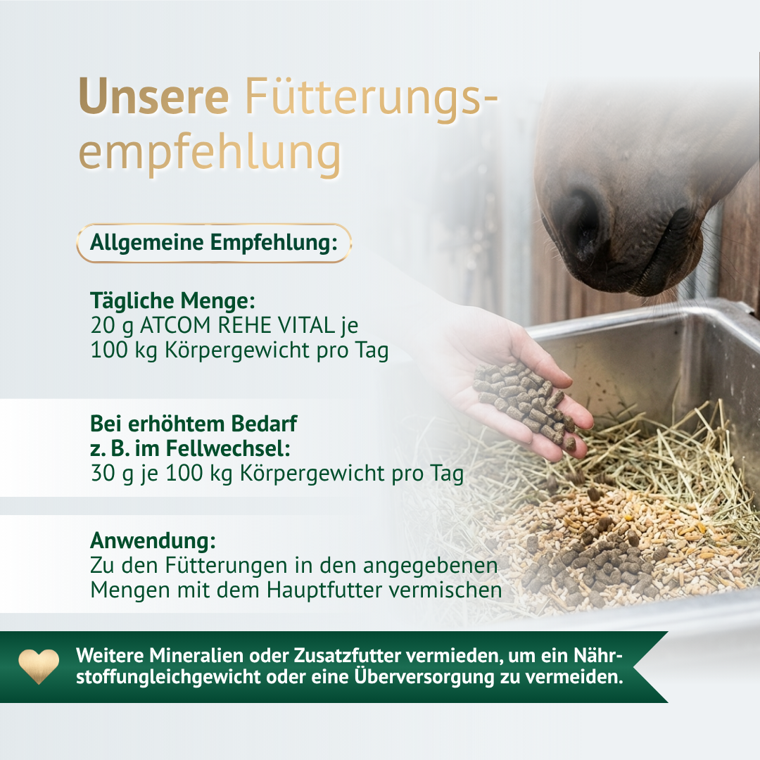 Fütterungsempfehlung für Rehe-Vital Pferdefutter mit Dosierung pro Körpergewicht