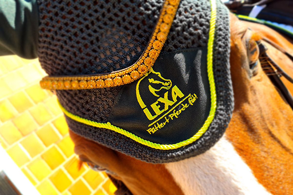 LEXA Sattelunterlage Sattelunterlage mit dem Logo von LEXA, gelb und schwarz, auf einem Pferd.