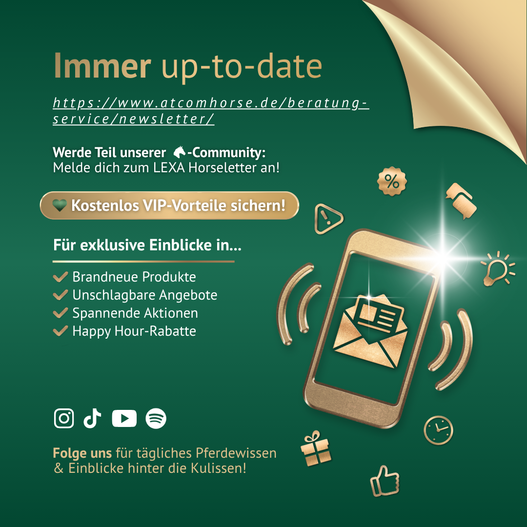 ATCOM Community Hinweis mit Vorteilen, Aktionen und Beratung für Pferdefütterung