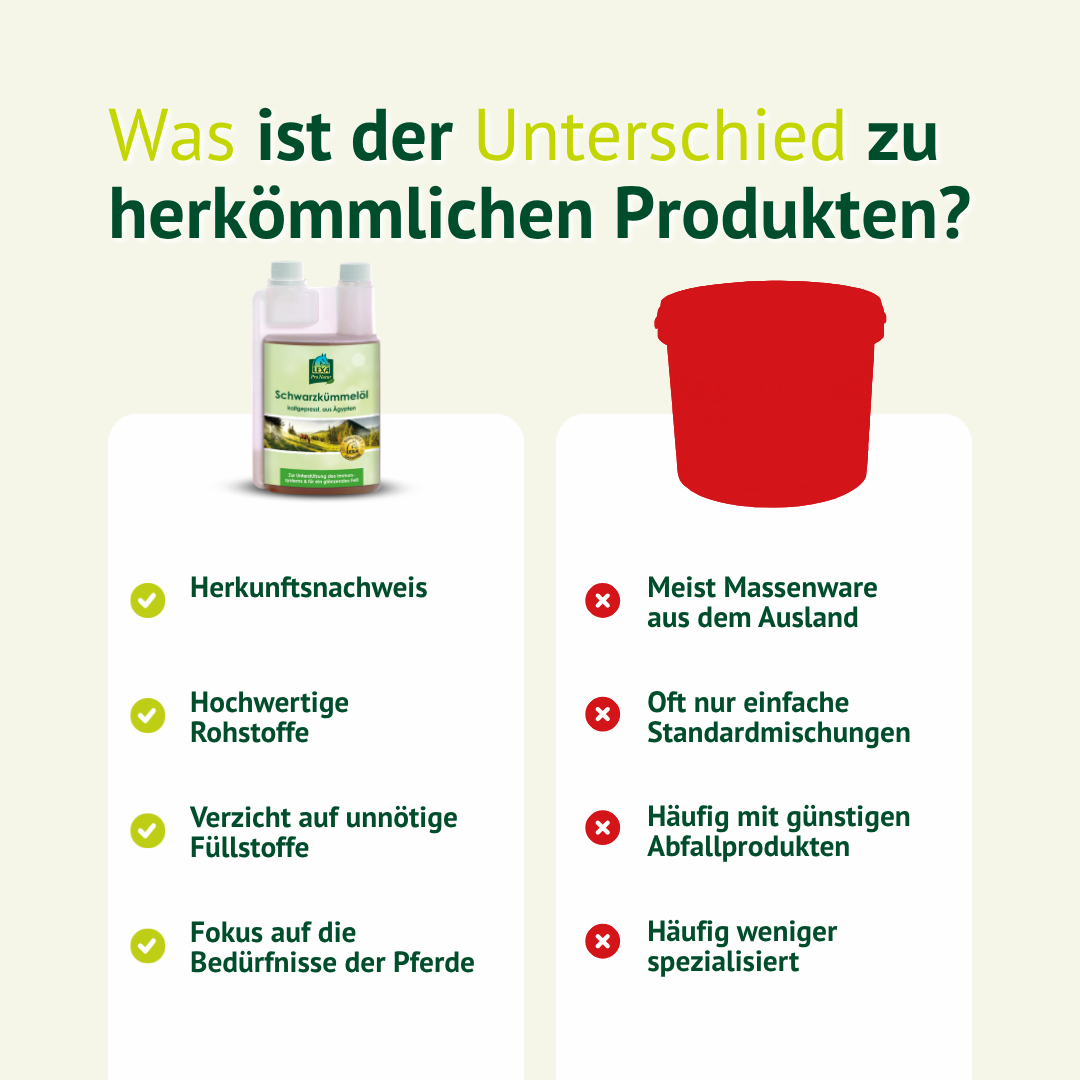 Unterschied hochwertiges Schwarzkümmelöl vs. Standardprodukte – natürliche Inhaltsstoffe ohne unnötige Füllstoffe
