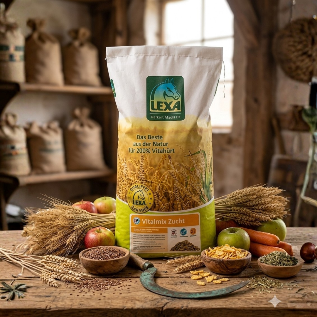 Pferdefutter Vitalmix Zucht mit natürlichen Zutaten wie Getreide und Gemüse