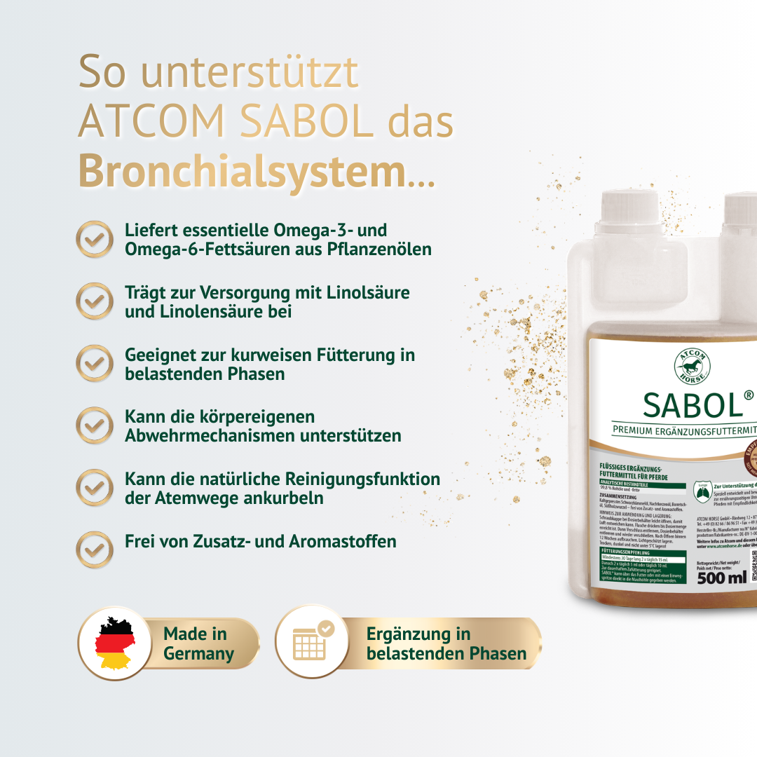 ATCOM SABOL liefert Omega-3- und Omega-6-Fettsäuren zur ernährungsseitigen Unterstützung der Atemwege