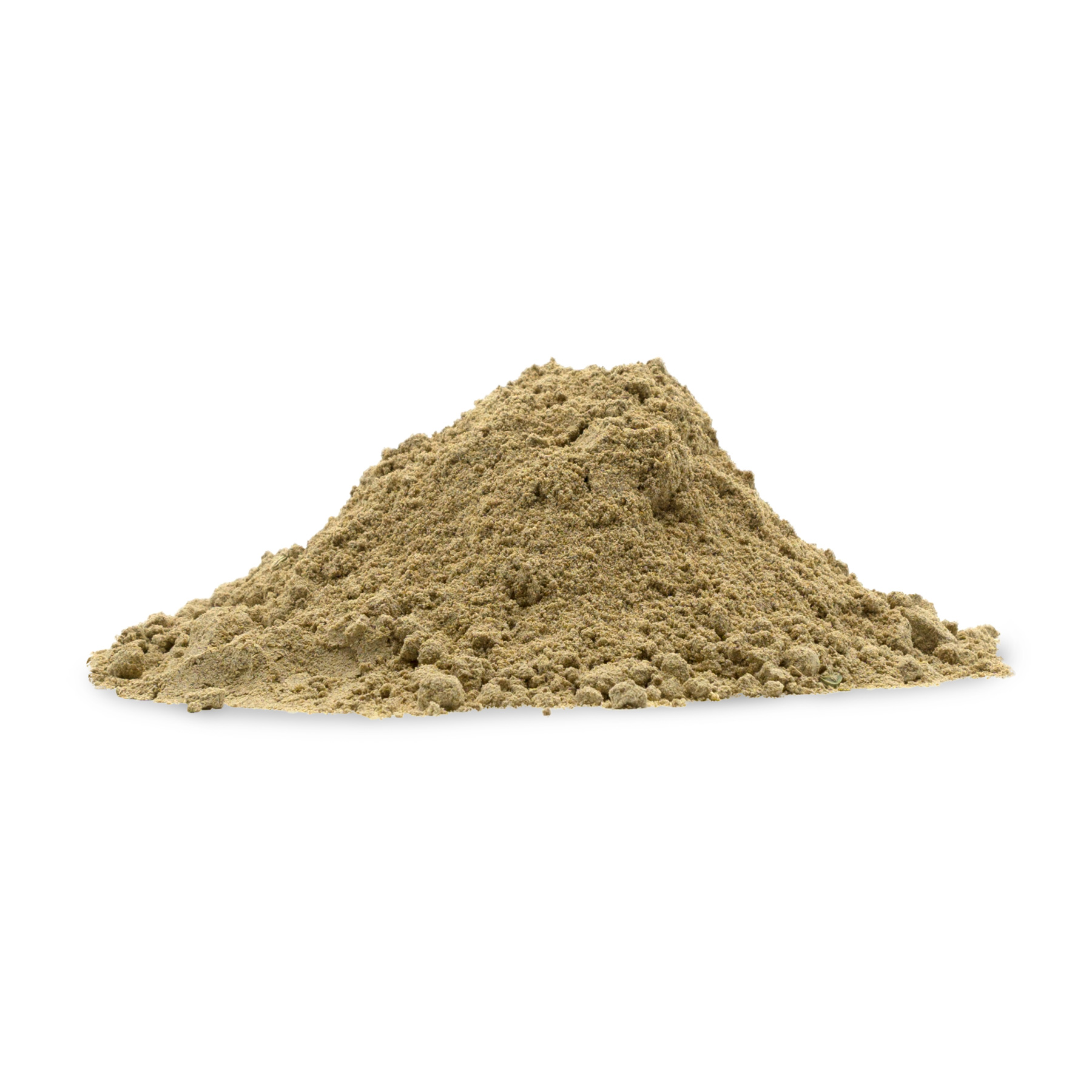 gemahlener Mariendistelsamen Kleine Menge von beige- bis braunfarbigem Pulver, gemahlenem Mariendistelsamen